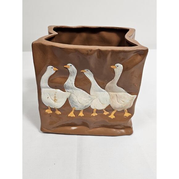 Nowell's Other - Vintage 1987 Nowell’s Ceramic Paper Bag Design Pot With Large Ducks